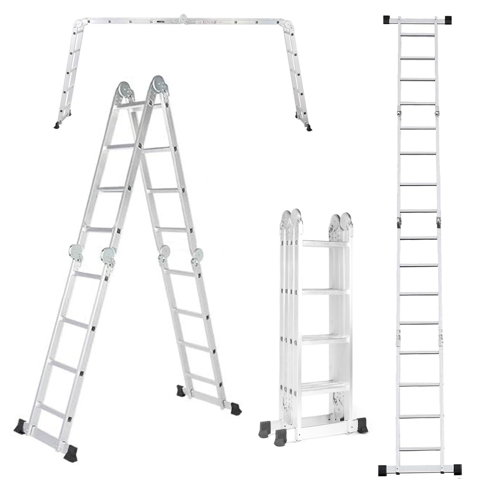 Step Folding Ladders 15.4ft Multi-Purpose Aluminium Extension Ladders, 8 in 1 Folding Adjustable Telescoping Step Ladder Capacity with Non-slip Feet, Portable Compact Ladder for Home, RV, Loft