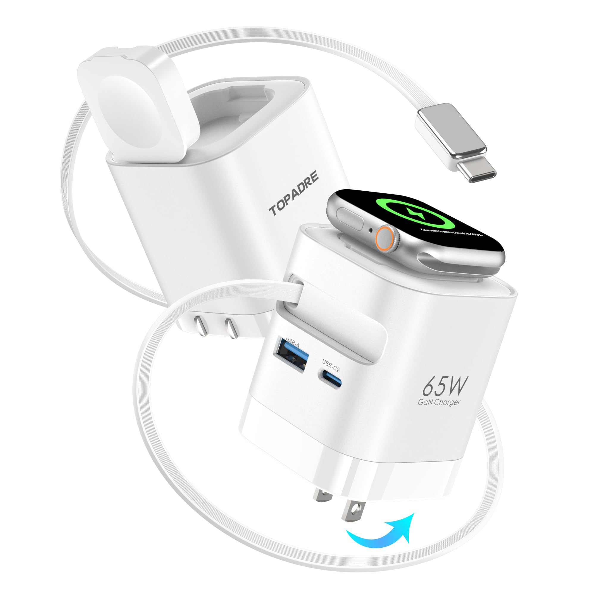 【新登場 自動巻き取り式】for アップルウォッチ 充電器 65w 急速充電 ワイヤレス Apple watch 充 電器 type-c 対応【伸縮70？/折畳み式/ Amazon.co.jp: 【4in1 65W 自動巻き取り式 ウォッチ 充電器】for