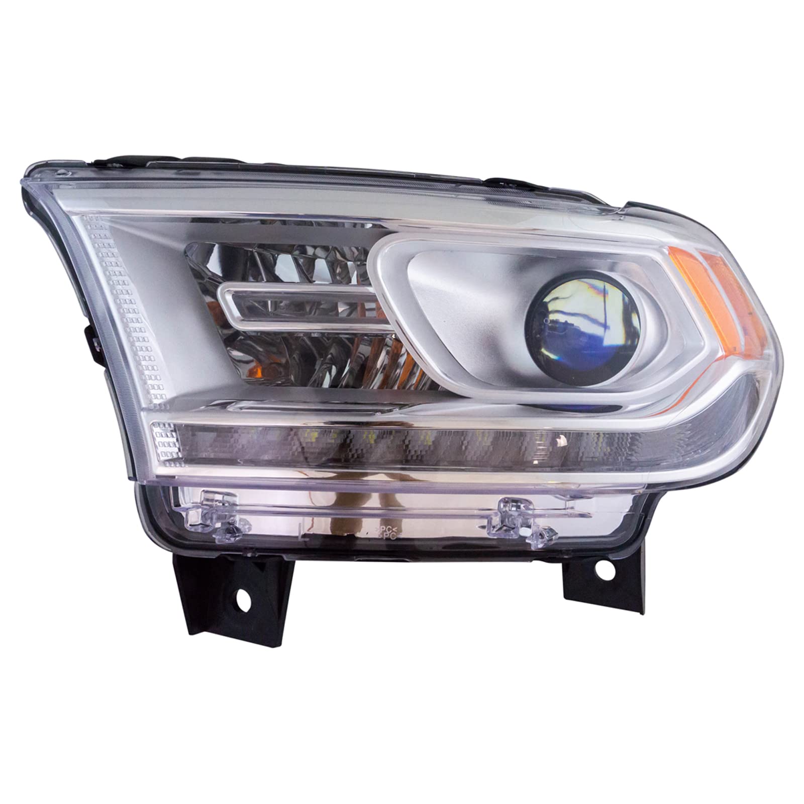 TRQ Driver Side Headlight Assembly Chrome Bezel Compatible with 2014-2017 Dodge Durango With LED Daytime Running Light CH2502257