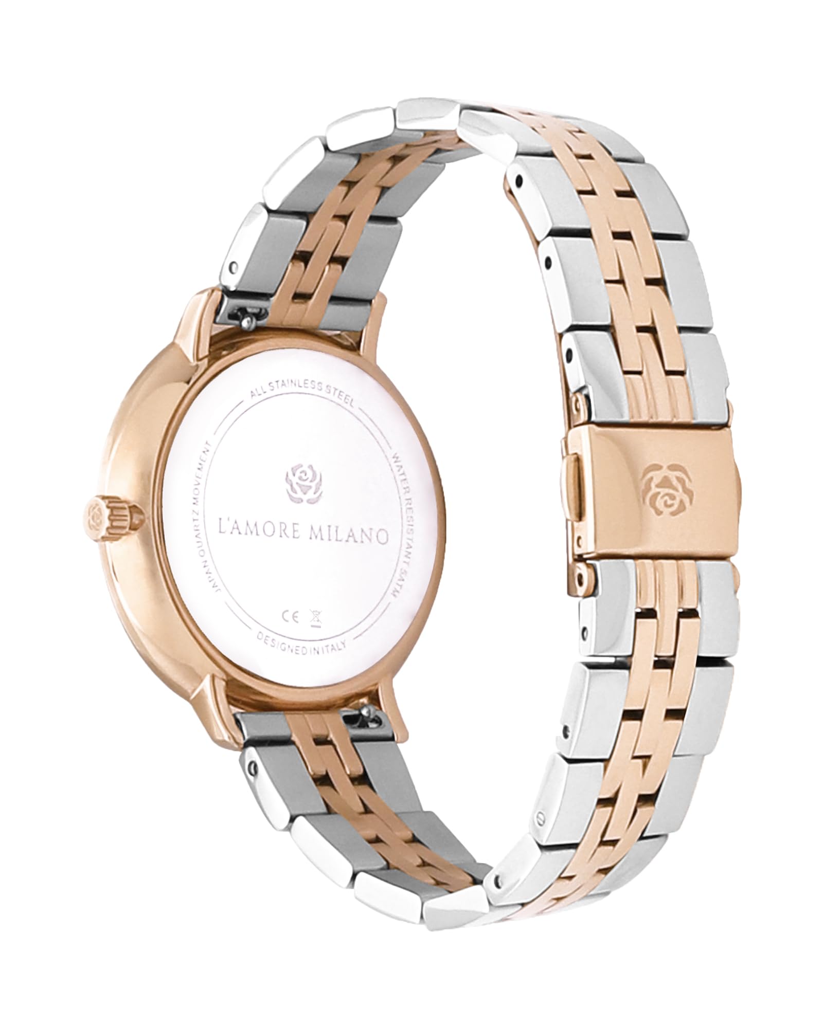L'AMORE MILANO Reloj Mujer en Caja Rosa - Reloj de Pulsera Delgado Acero Inoxidable, Resistente al Agua 5 ATM - Regalo para Mujer, Novia, Madre - Reloj Noble 36 mm