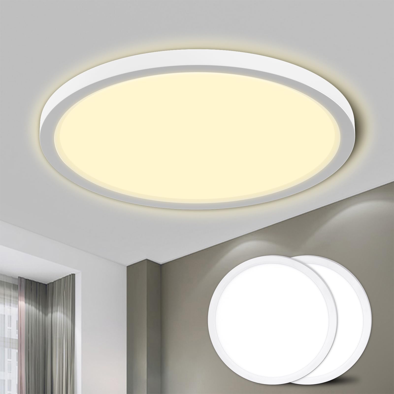 LQWELL® Plafoniera Lampada da soffitto a LED, Lampada da bagno impermeabile IP44 Rotonda Piatta 18W 3000K 1600LM Sottile per Soggiorno Bagno Camera da letto Cucina Seminterrato Ufficio, 220 * 24mm