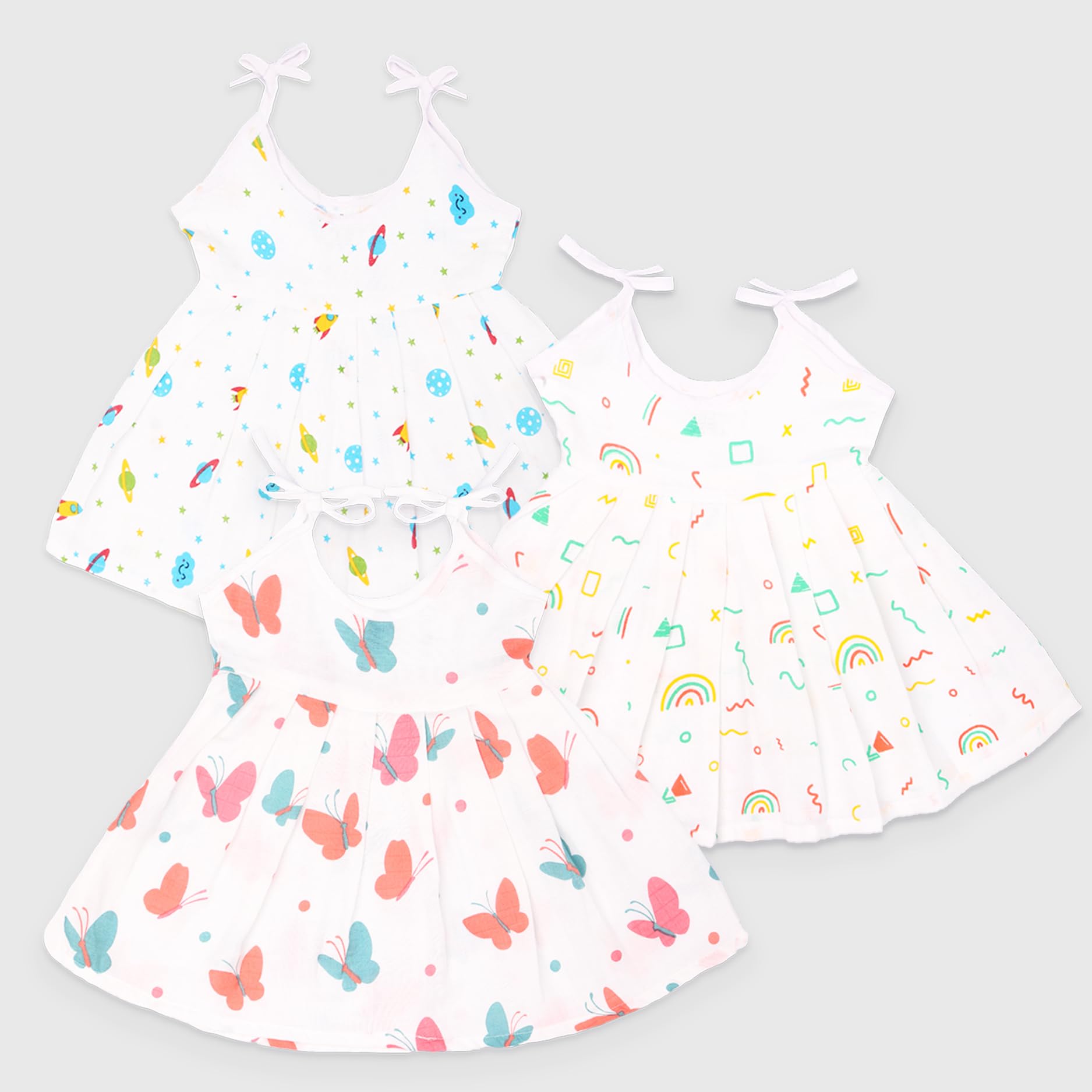Kidbea 100% Muslin cloth frock for baby girls | Soft Mulmul Cotton Frock | Summer wear Frock | Comfortable Baby Products | Sleeveless Vest | New Born Baby | 3 to 6 Months Combo of 3 - Image 3 thumbnail
