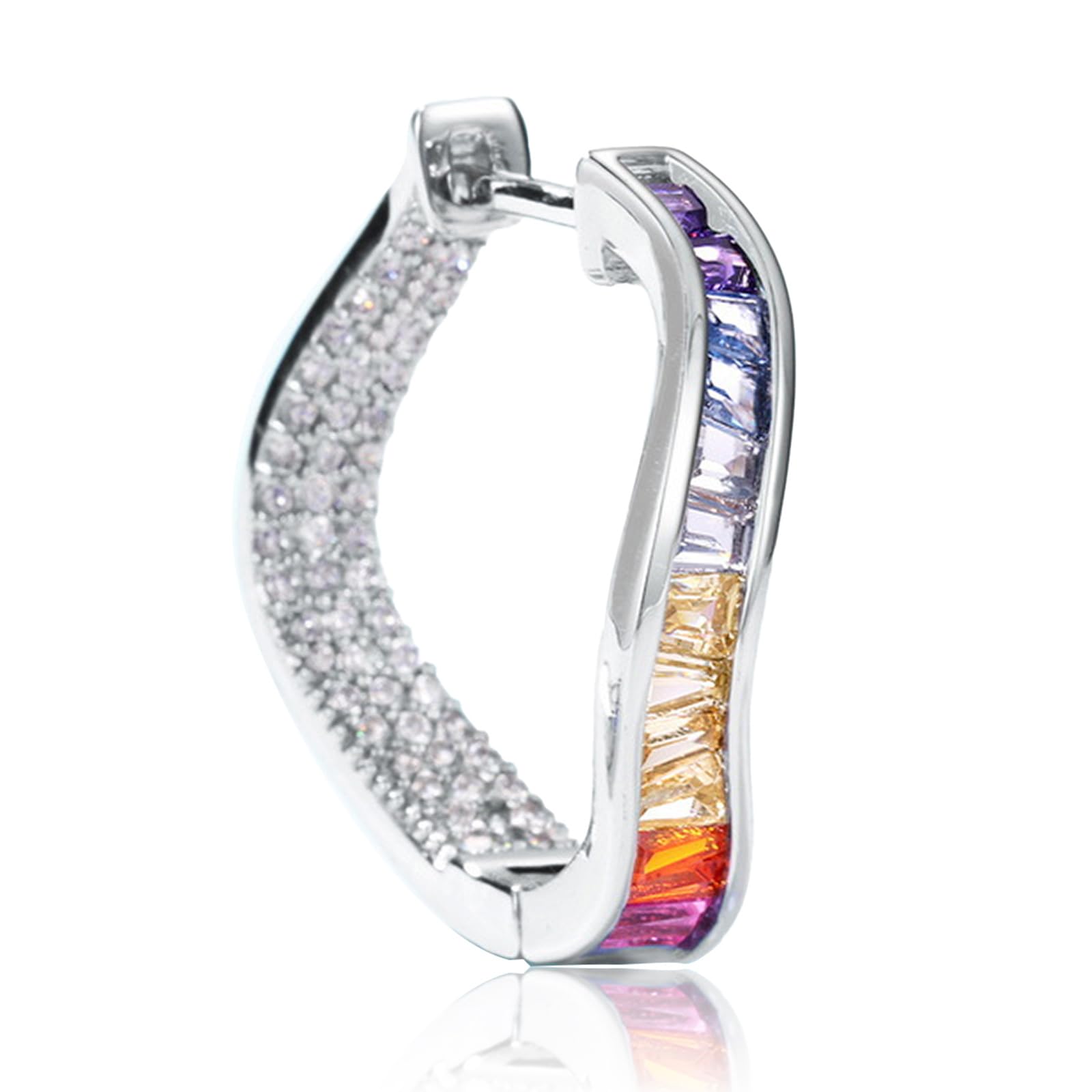 Orecchini a cerchio donna alone irregolare in argento S925 e zirconi cubici arcobaleno - Orecchini in argento qualità premium tutte le occasioni - Unici e alla moda