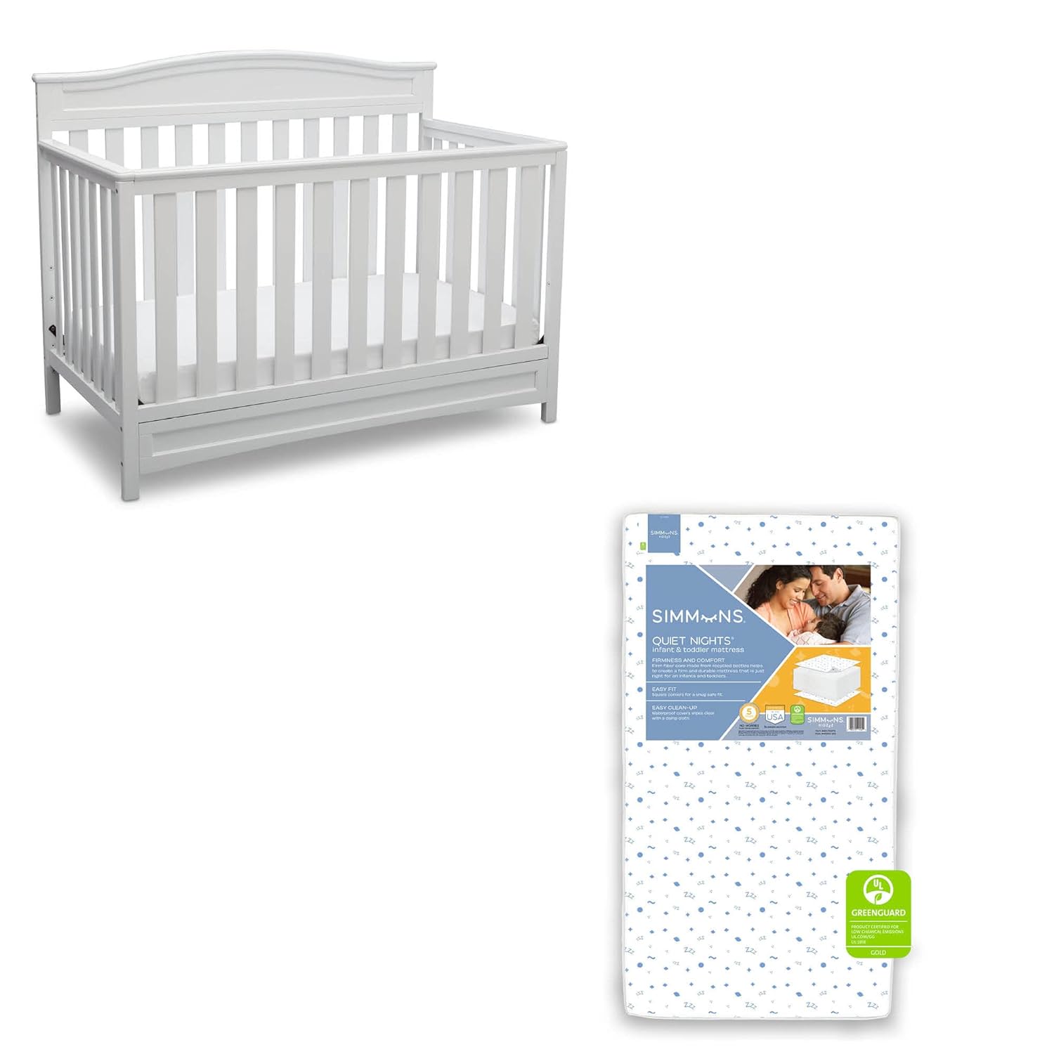Delta Children Emery 4in1 Crib, White + Simmons Kids