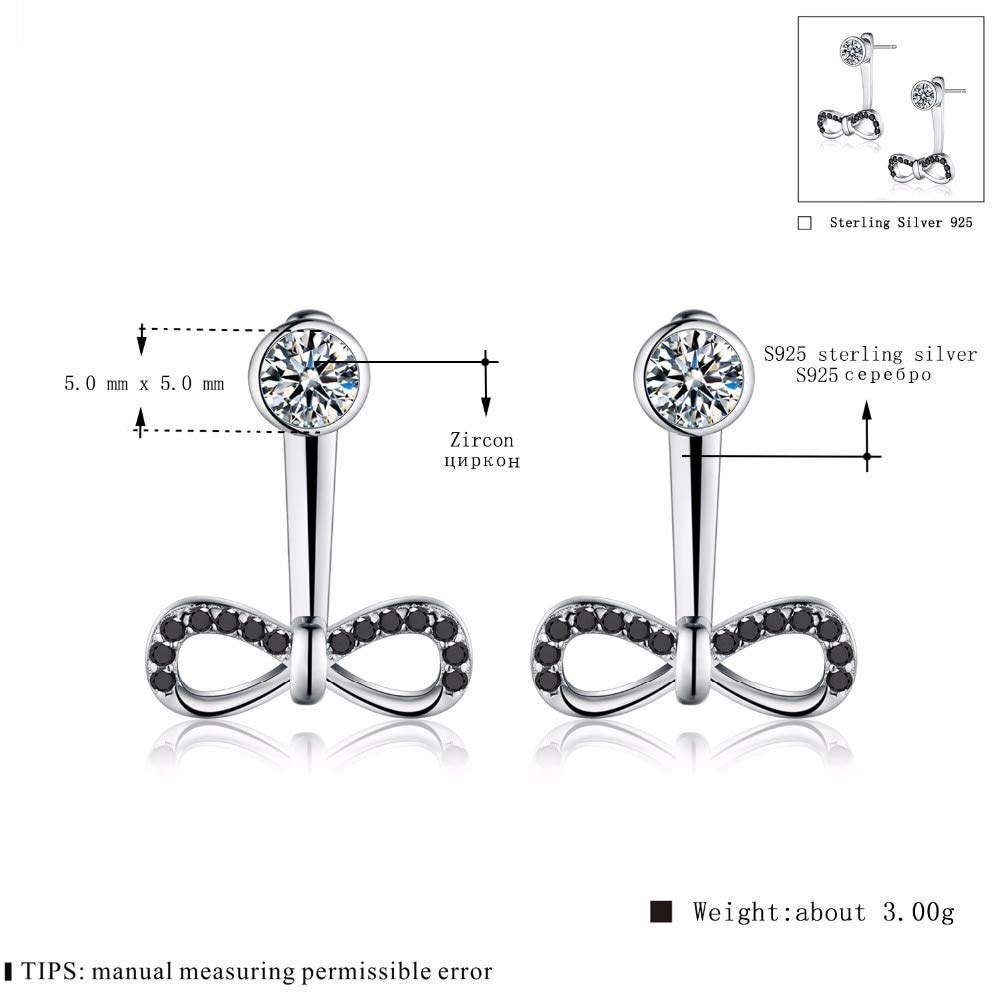 YCTTKDD Echte 925 Sterling Ohrringe Schleife-Knoten Schwarze Spinell Ohrstecker für Frauen Sterling Schmuck