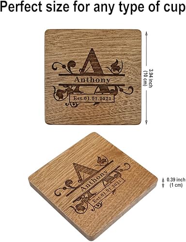 Miniatura 2 de Posavasos personalizados, posavasos de madera grabados personalizados para bebidas, posavasos con monograma con soporte, regalos de boda, regalos