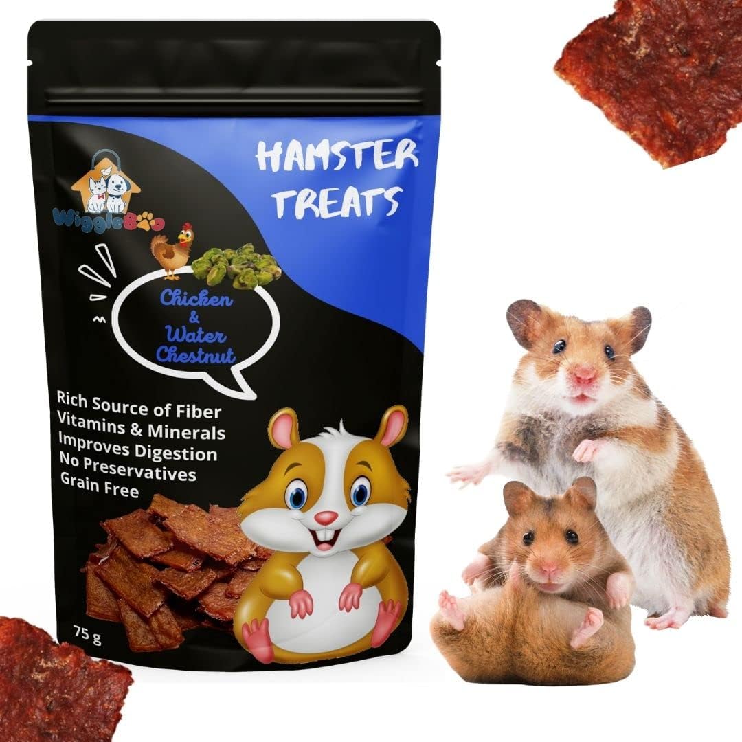 WiggleBoo Chicken & Water Chestnut Hamster Treat Chip, For All Life Stages | Protein Rich | Fiber Rich | Crunchy Healthy Snacks | 75G