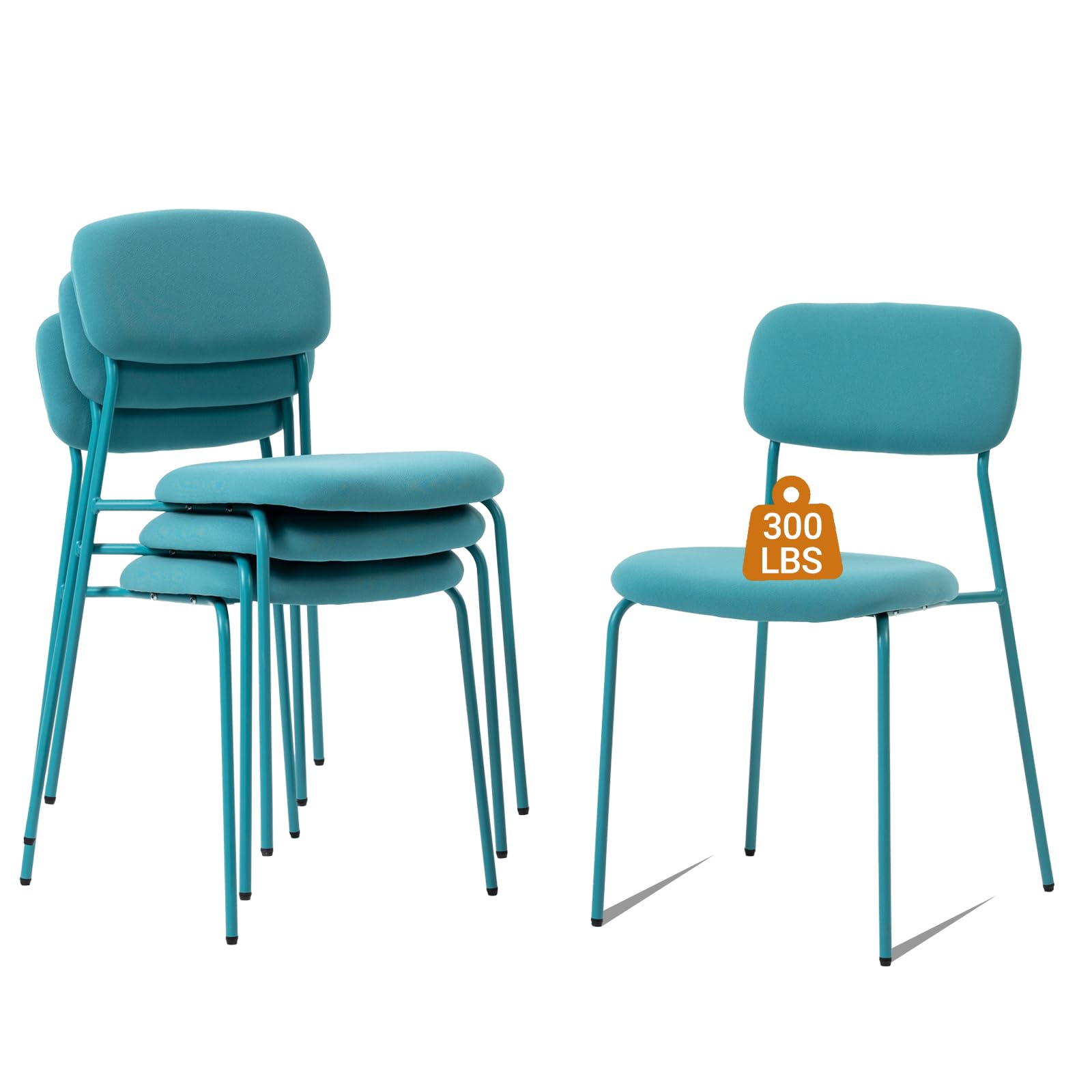 Sidanli Stackable Waiting Room Chairs, Armless Upholstered Guest Chairs Set of 4 with Comfotable Cushion for Conference Reception Break Room Lobby, Blue