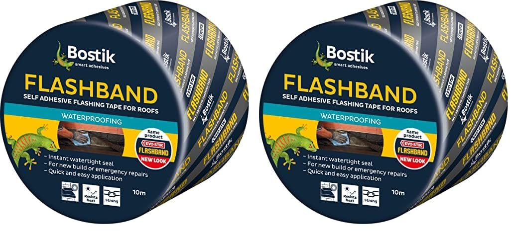 Bostik Flashband Self Adhesive Flashing Tape for Roofs, Provides an Instant Watertight Seal, Colour: Grey, 50mm x 10m (Pack of 2)