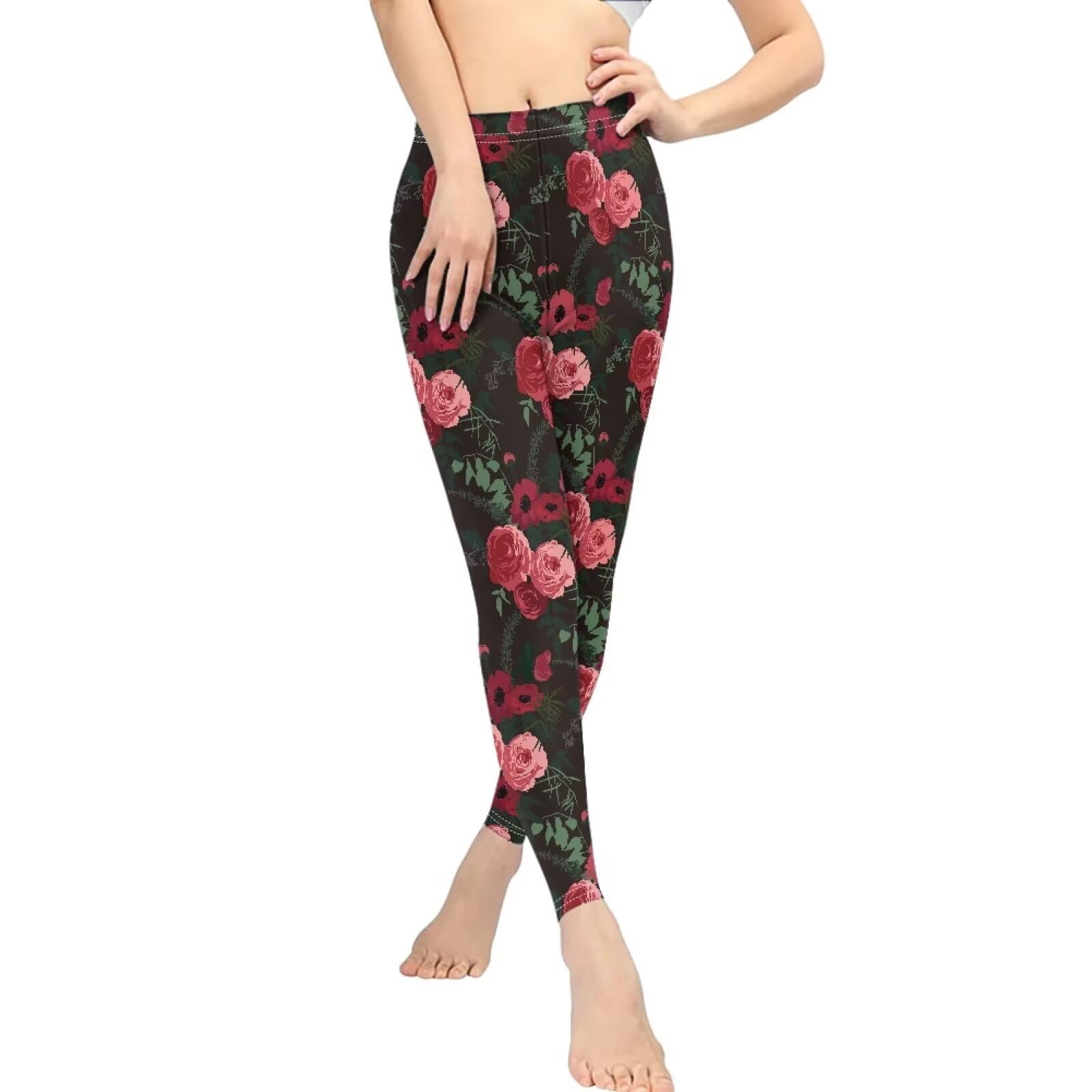 YEXIATODO Rose High Waisted Gym Leggings for Women Buttery Elegant Womens Sweatpants Soft Tummy Control Pants for Workout Yoga Breathable Shapewear for Girls Pregnancy for Sport Gym Fitness L