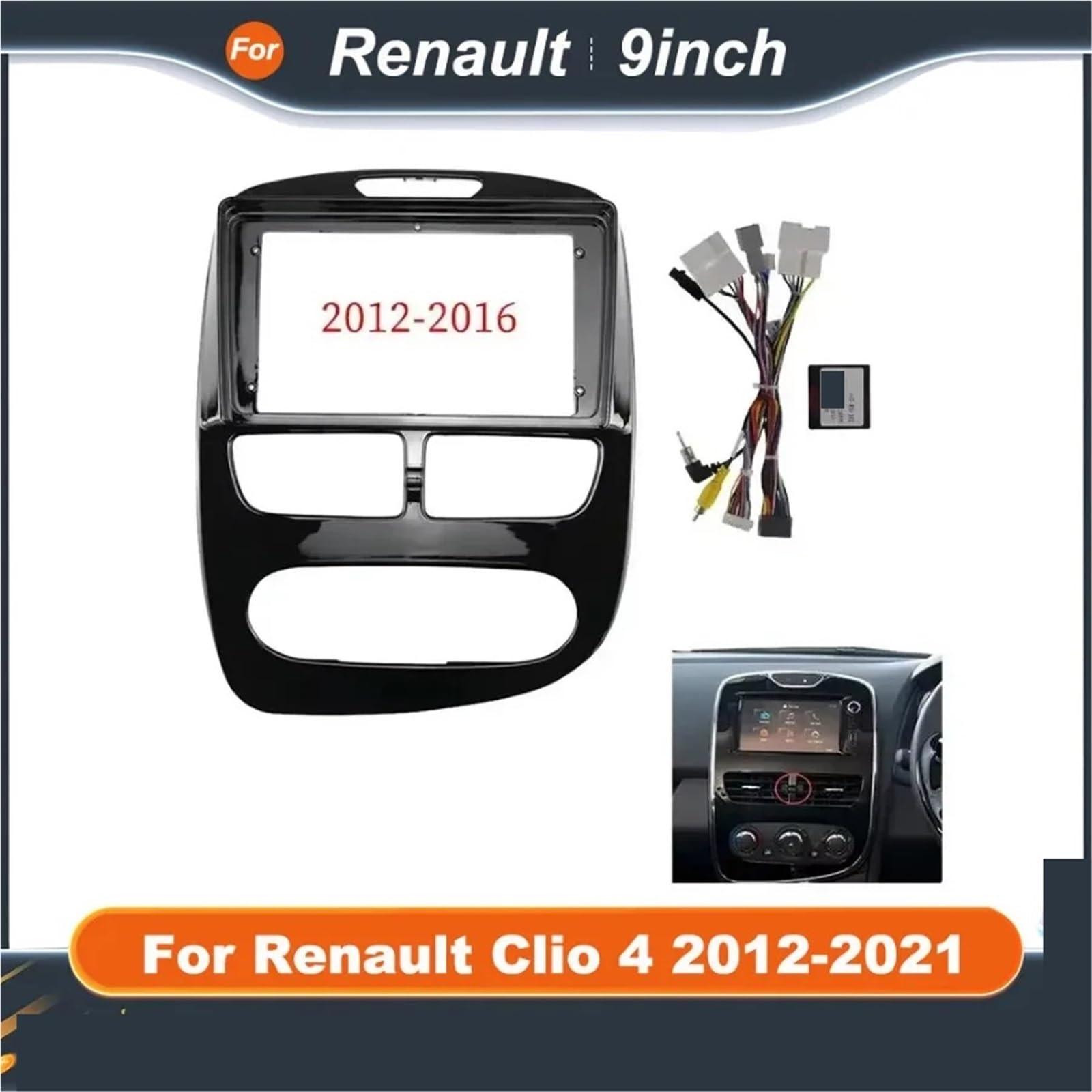 Juego de instalación de Radio Marco de Radio Coche 9 Pulgadas Compatible con Renault Clio 4 (2012-2021), Kit instalación Panel Tablero Audi Canbus(A Frame Cable Canbus)