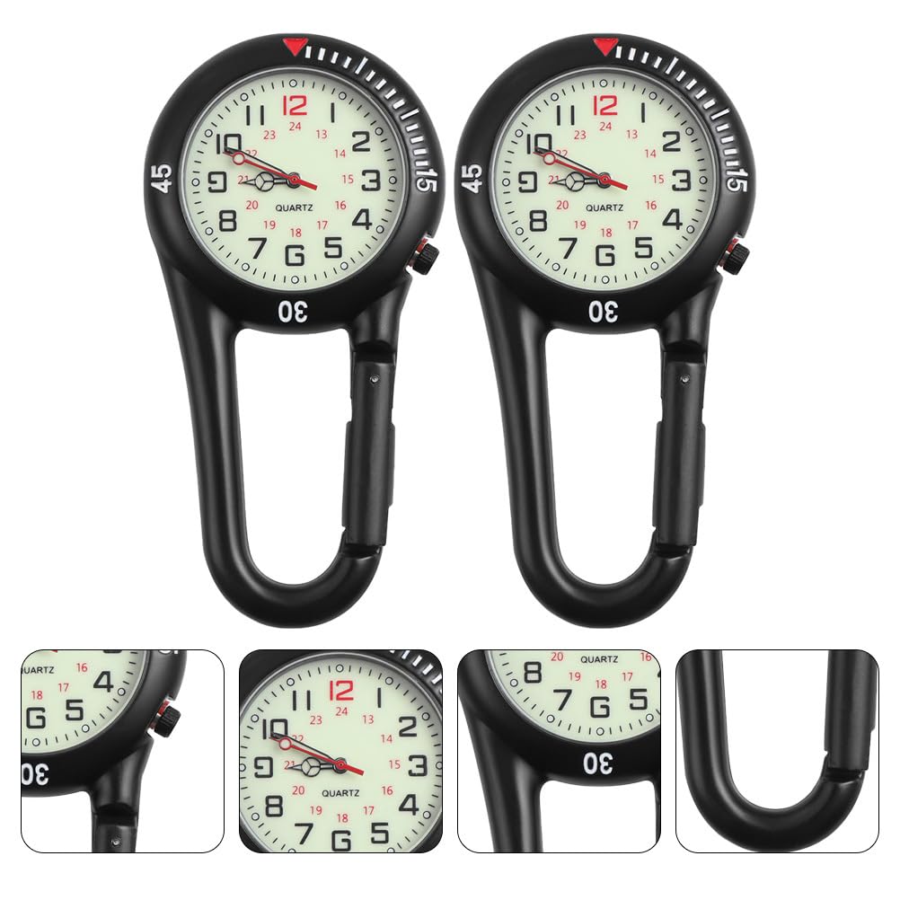BESPORTBLE 2-Teilige Clip-On-Uhr Quarzuhr Karabineruhr Gürtel Fob Uhr Glow-In-The-Dark-Taschenuhr mit Fluoreszierendem Zifferblatt für Outdoor-Sportklettern