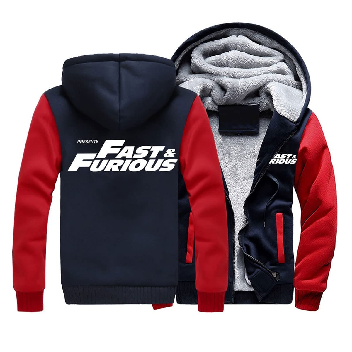 KouRy Herren Fleece Hoodies Jacken für Fast Furious Pullover Winter Warm Sweatshirt Casual Hooed Jacke Reißverschluss Dicke Mäntel