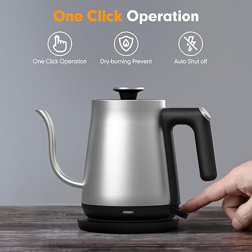 Miniatura 3 de Nafuhare Gooesneck - Tetera eléctrica, hervidor de té de agua de ebullición rápida de 1200 W, hervidor de café con control de vertido preciso de 90,
