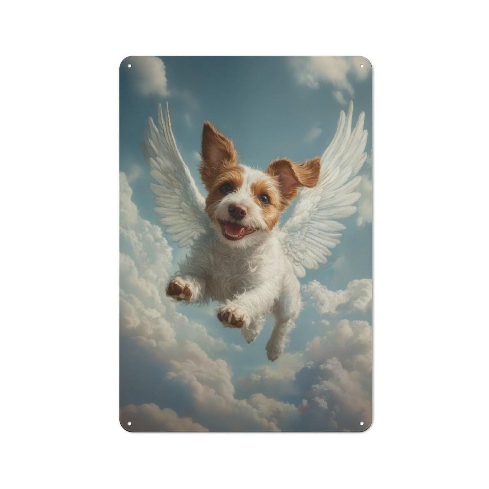 Junmoney Jack Russell Terrier Angel Pet Tribute Print For Café Or Restaurant, Dog With Angel Wings Vintage Metal Sign 30X20cm, For Vintage Wall Decor Fans, For Cafés, Pubs And Restaurants
