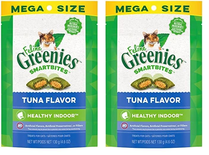 GreeniesFeline Smartbites Healthy Indoor Natural Treats for Cats, Tuna Flavor, 4.6 oz. Pouch (Pack of 2)