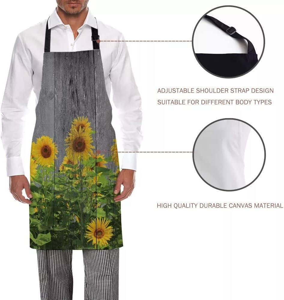 Sunflower Field Board Printed Kitchen Cooking Baking Aprons Canvas Sleeveless for Women Man Kids Home