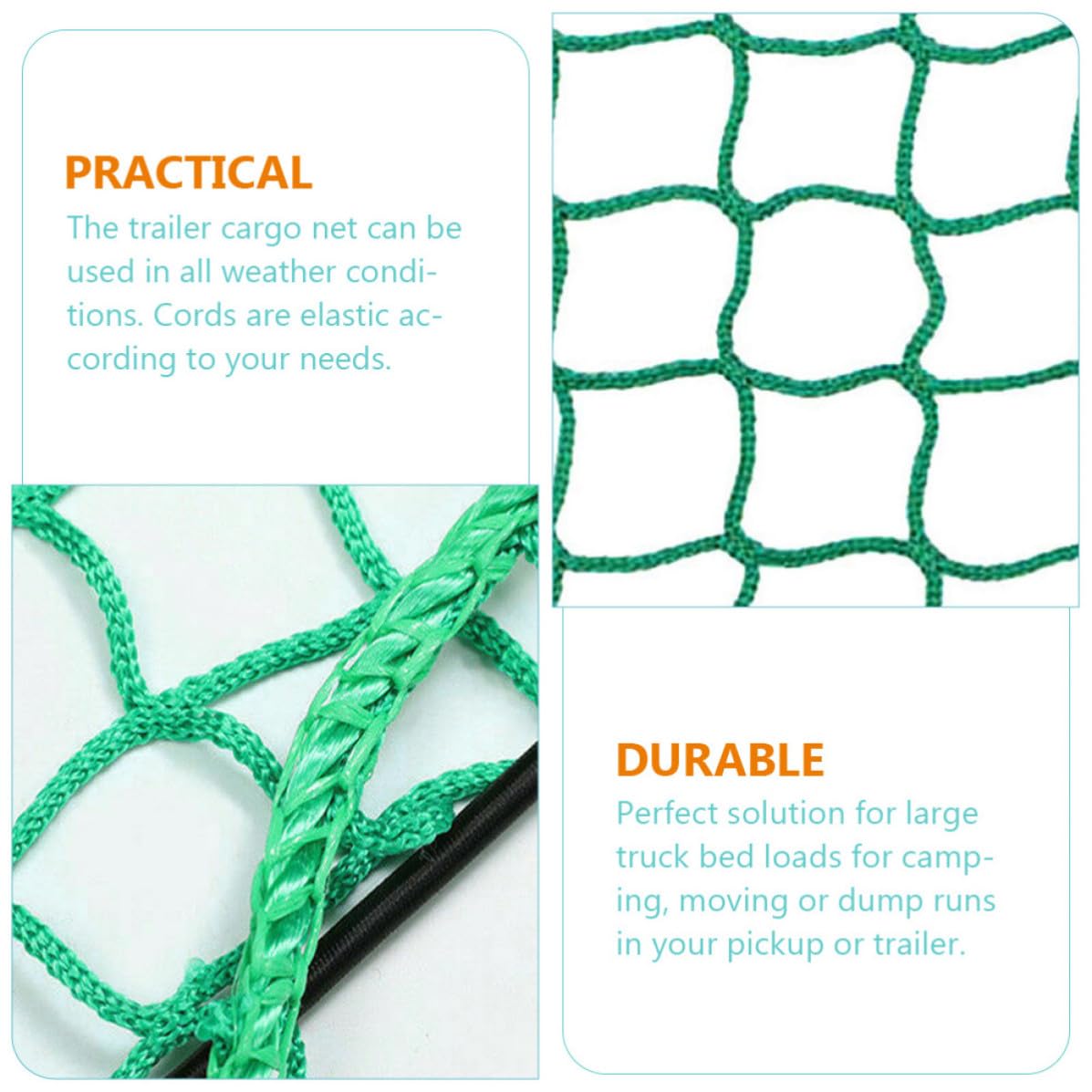 Rete di Carico per Cassone Camion in Nylon Resistente con Elastici e 15 Ganci, per Trailer e Pick-up Durante Campeggio e Trasporto Merci