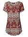 Vinmatto Women's Scoop Neck Pleated Blouse Top Tunic Shirt(XXL,Multi Red)