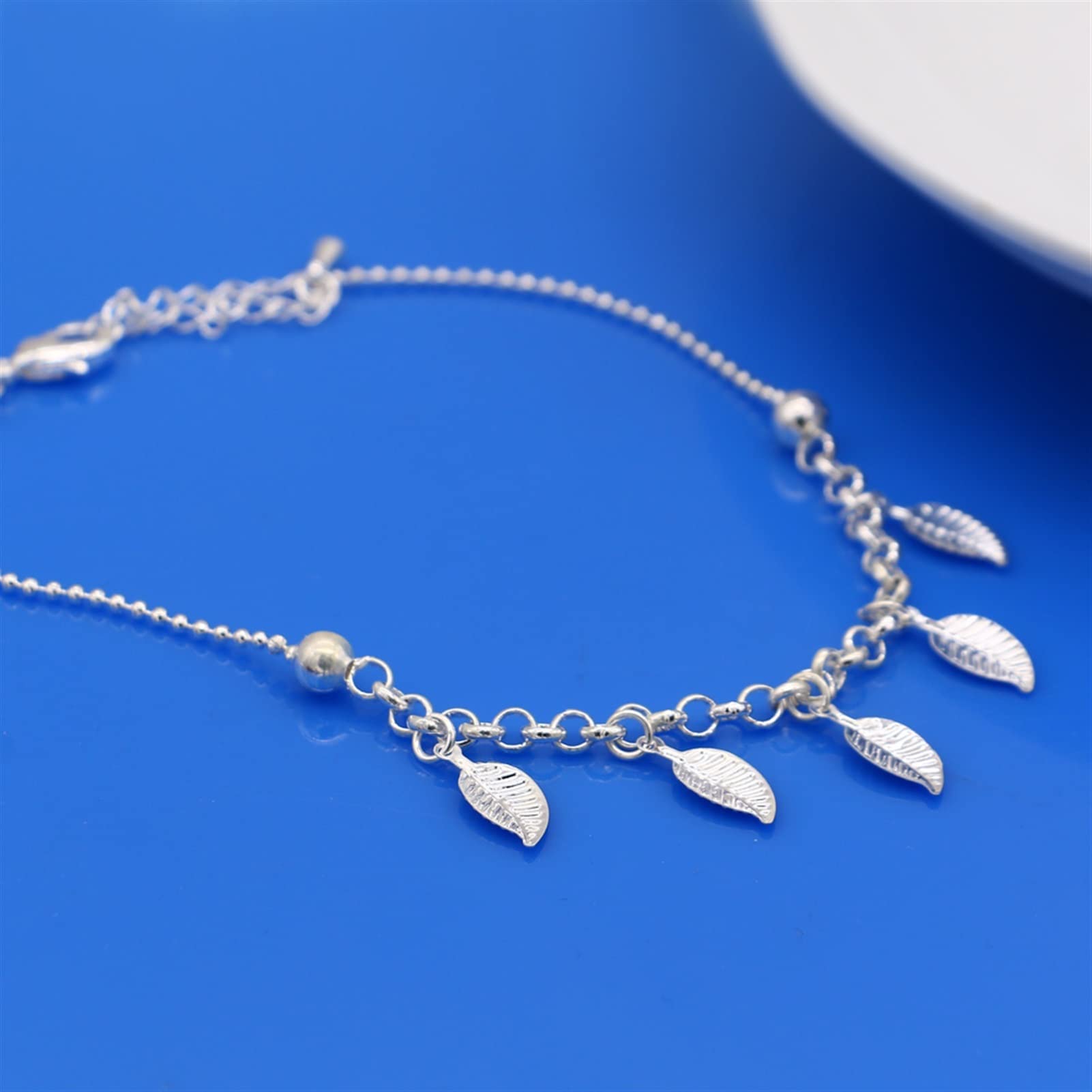LNNSHX Cavigliere con Foglie in Argento Sterling 925 Bracciale Estivo da Donna con Sandali a Piedi Nudi da Spiaggia sulla Gamba Accessori per i Piedi Bracciali