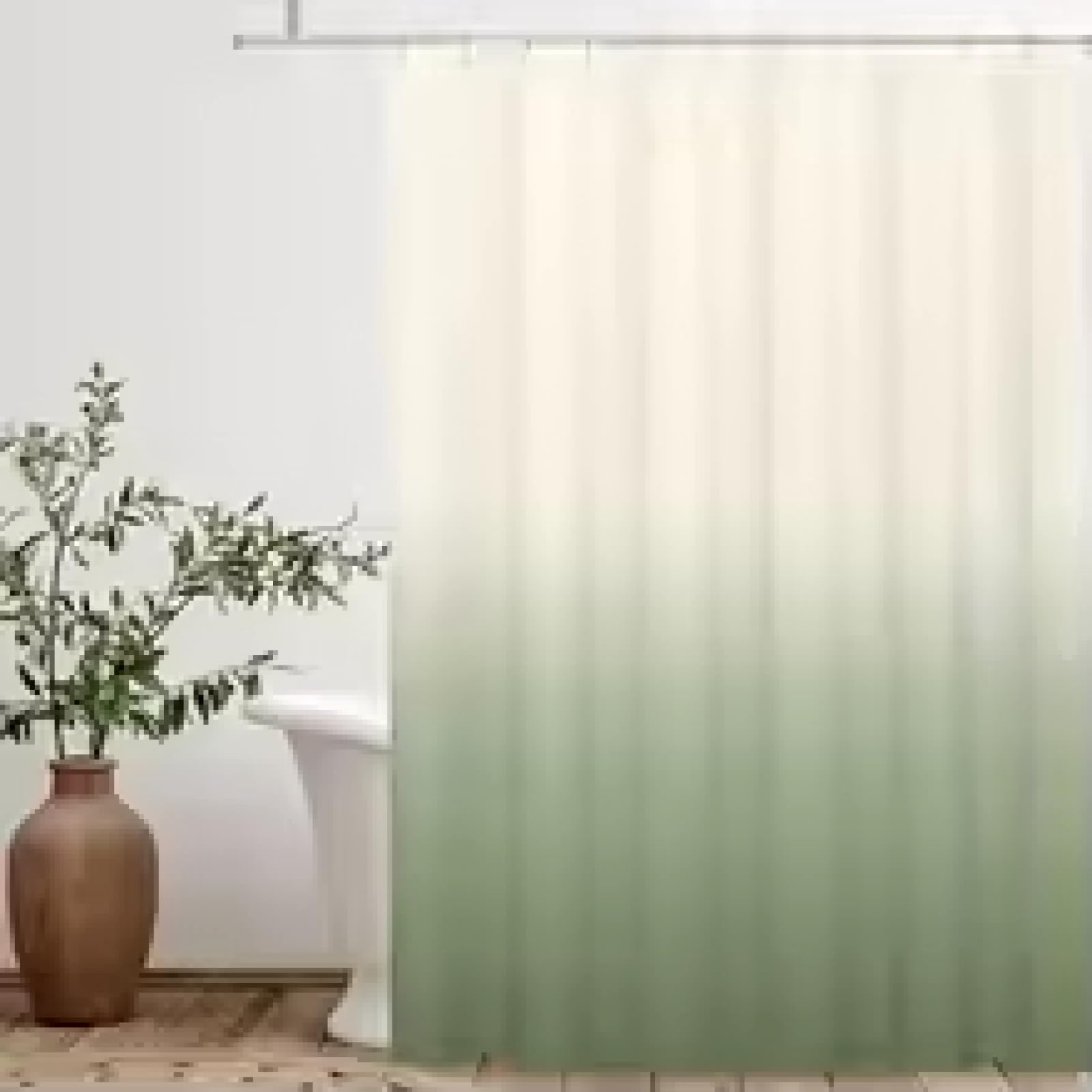 Rideau de douche beige et vert sauge texturé 95x183cm imperméable avec crochets pour salle de bain