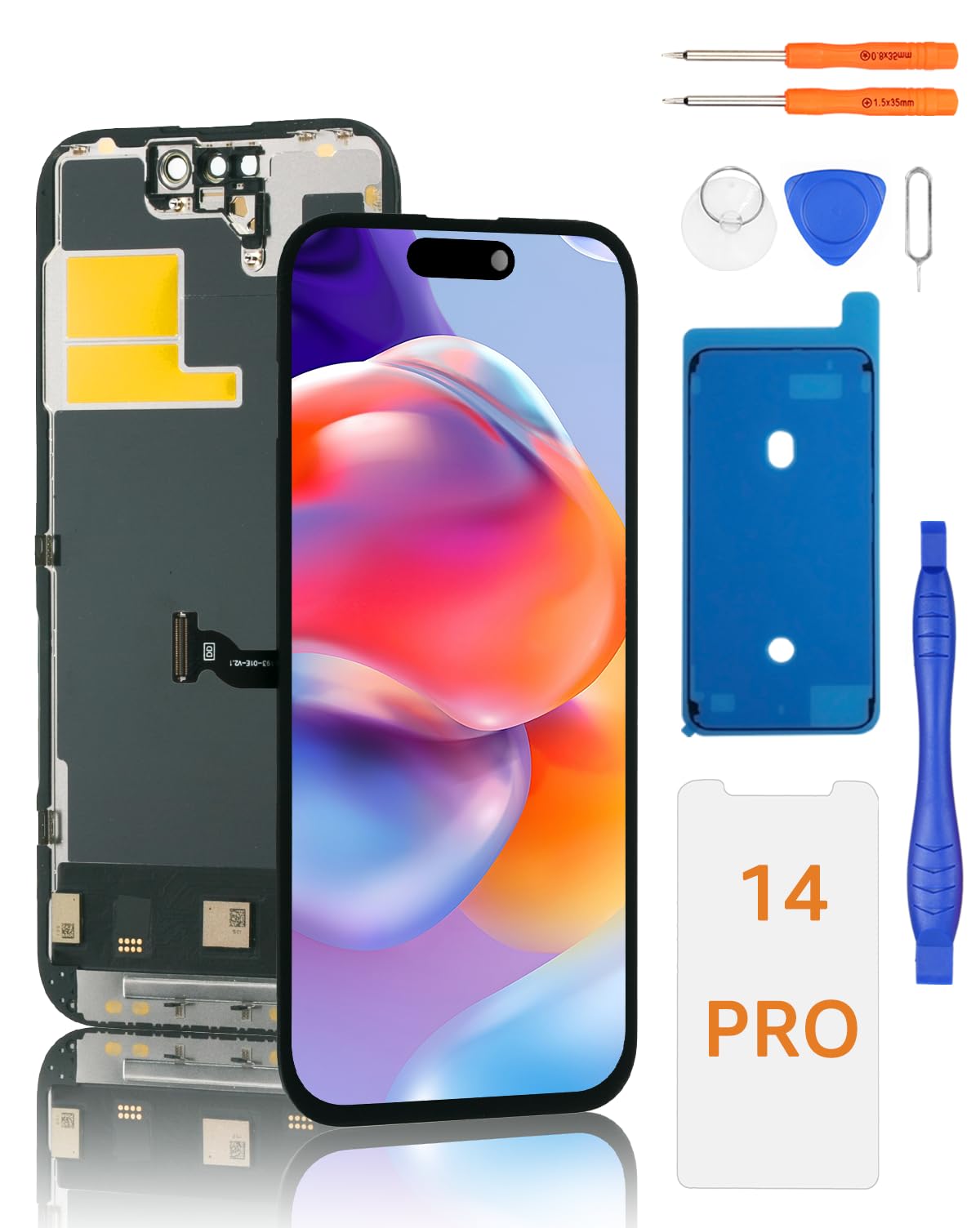 Yodoit Display per iPhone 14 PRO Kit LCD da 6,1 Pollici FHD Touch Digitizer con Kit di Riparazione, Pellicola Protettiva, Compatibile con Il Modello A2650, A2889, A2892, A2891, A2890