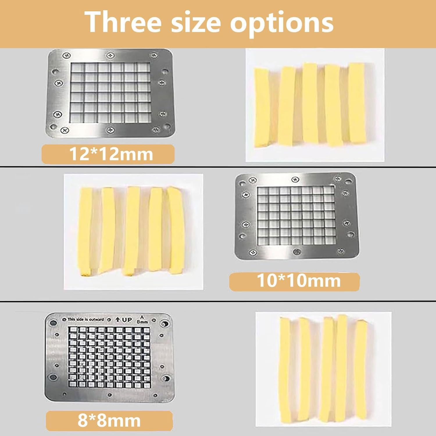Cortadora de Patatas eléctrica Profesional de 200 W, cortadora automática de Acero Inoxidable con Cuchillas de 8 mm, 10 mm y 12 mm, para Verduras y Frutas.