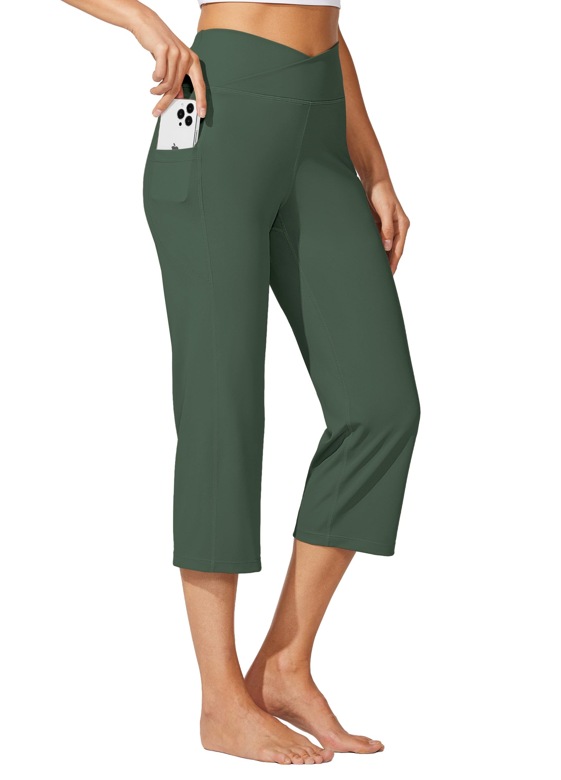 Willit Women's Yoga Capris Pants High Waist Leggings Crossover Straight Leg