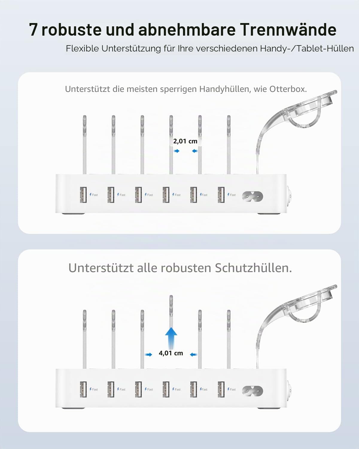 SooPii 50W 6 Ports USB-Ladestation Organizer für mehrere Geräte mit 6 Kabel