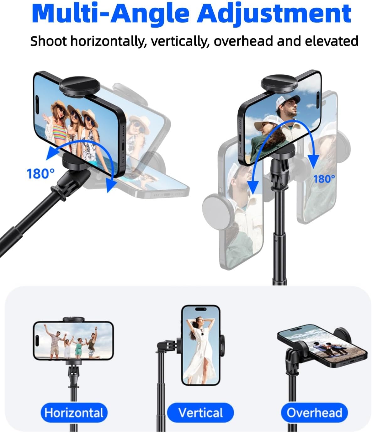 70" Automatic Pop-up Magnetic Selfie Stick, Auto-Open Tripod Stand with Remote, Compatible with Android 5.0 & iOS 5.1, 360° Rotatable, One-piece Design Portable Travel Tripod for Vlog/Video Recording