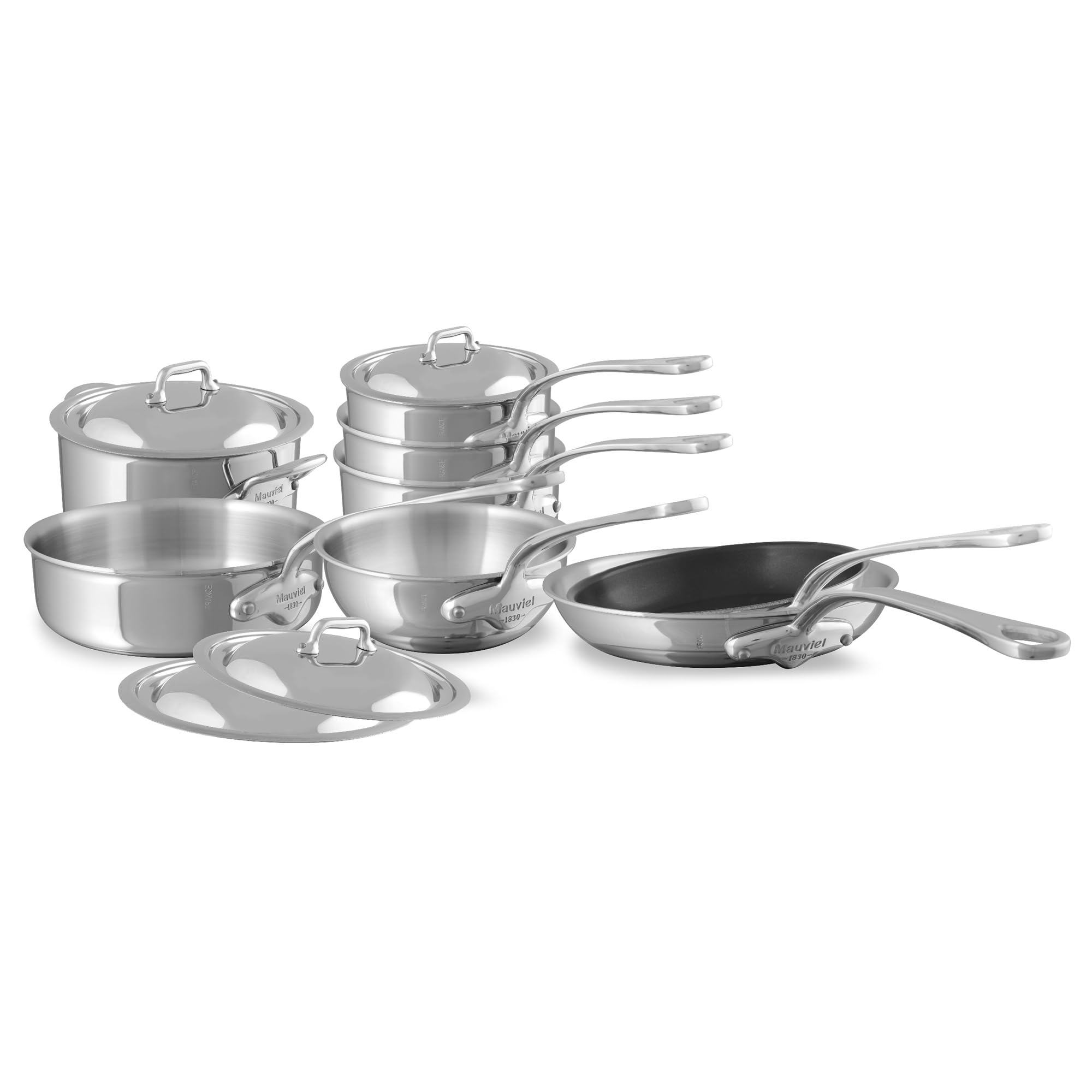 MauvielM'Cook 5-Ply Polished Stainless Steel 12-Piece Cookware Set With Cast Stainless Steel Handles, Made In France