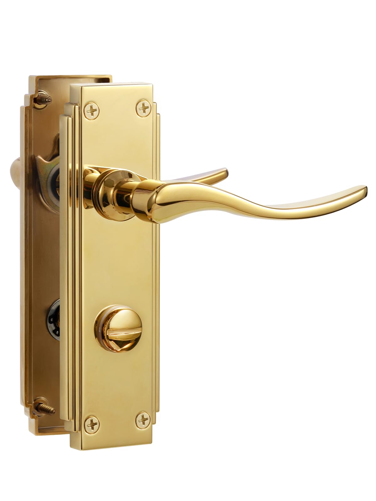 SORWDUERM 1 Pair Hanoverian Scroll Pvd Gold Internal Door Handles,Short Bathroom Lever Set for Interior Wooden Doors,Fits Standard UK Door,Zinc Alloy