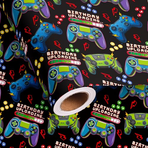 Altarho Gaming Wrapping Paper Roll - Colorful Game Controller Birthday Uploading Gift Wrap Design for Birthday Party Favor Game Lover Holiday Total 28.5 sq.ft