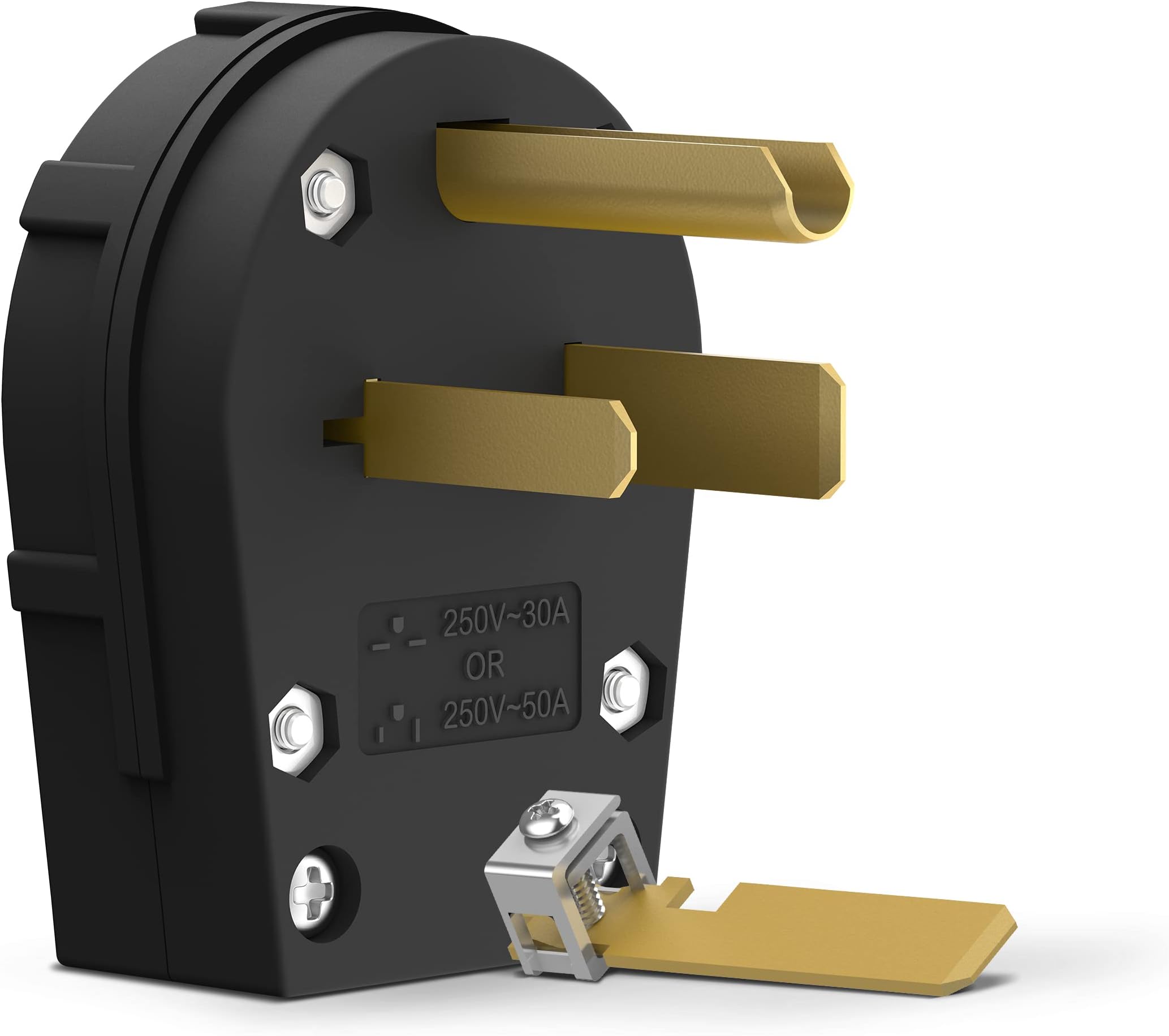 ENERLITES Straight Blade Angle Plug, AC Dryer Replacement Male Angle Plug, NEMA 6-30/50P, 50 Amp, 250V, 65351-BK, Black