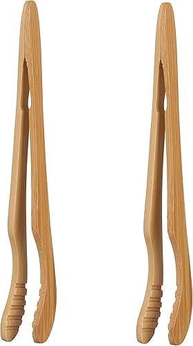 I-MART Pinzas para tostadora, pinzas de bambú de 7 pulgadas para cocinar tostadas de cocina (paquete de 2, brazos curvados con dientes)