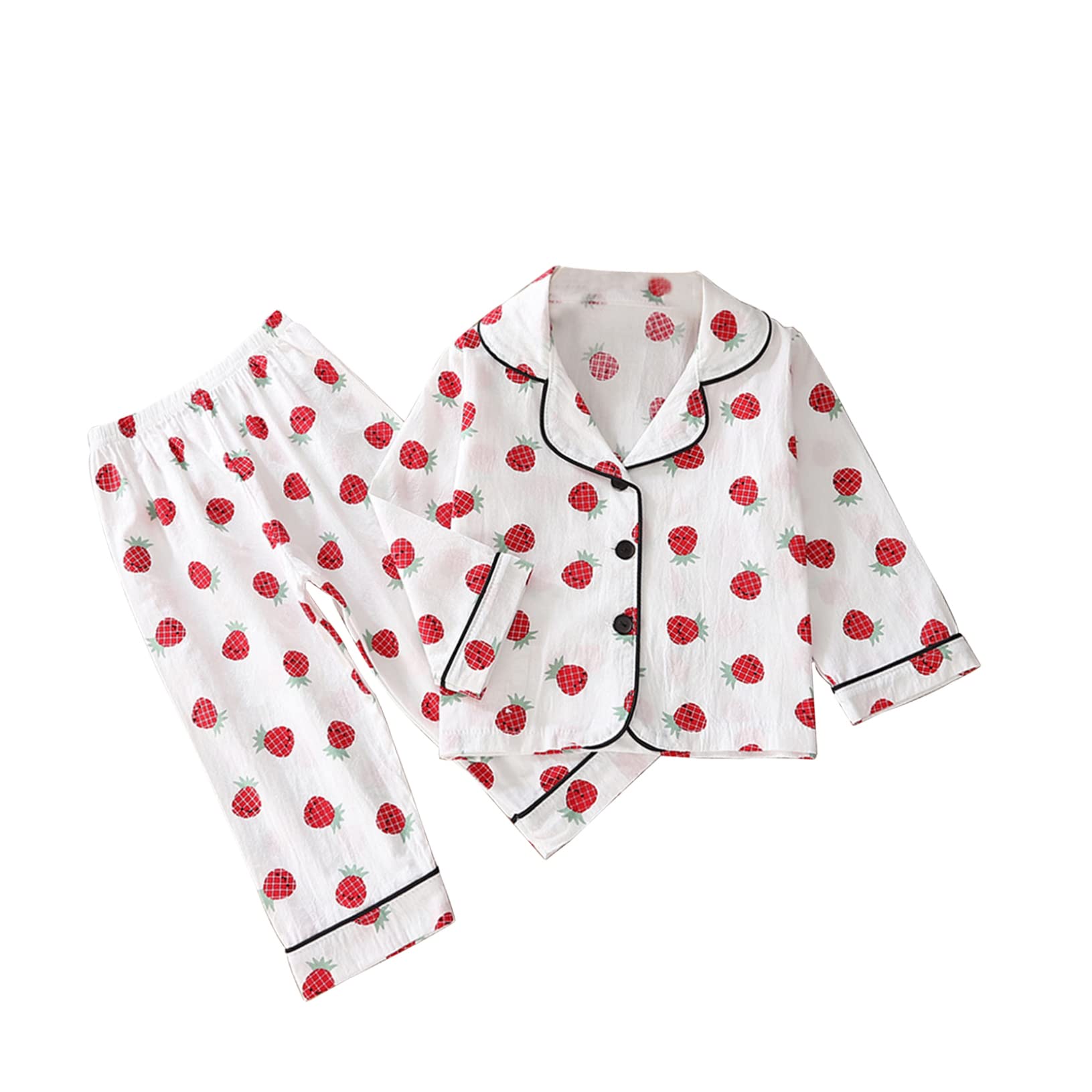 YEAHDOR Toddler Baby Boy Girl Cotton Tops Pants Long Sleeve Button Down 2-Piece Nightwear Sleepwear Red 12-18 Months