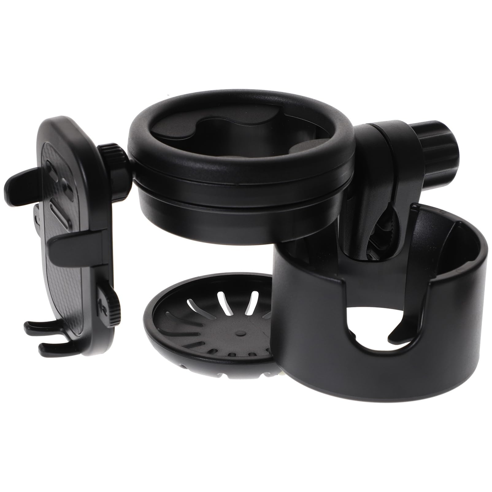 Portabicchiere per Passeggino Nero, Porta Borraccia e Tazza in Plastica e Metallo, Stabile per Bici e Scooter