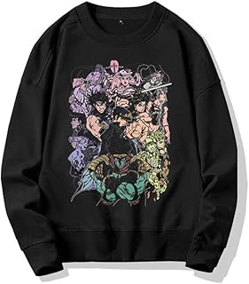 ACBANANA Men's Round Neck Sweatshirt Jojos Bizarre Adventure Kujo Jotaro Printed Pullover Top Fall Winter Transition Casual Sweatshirt