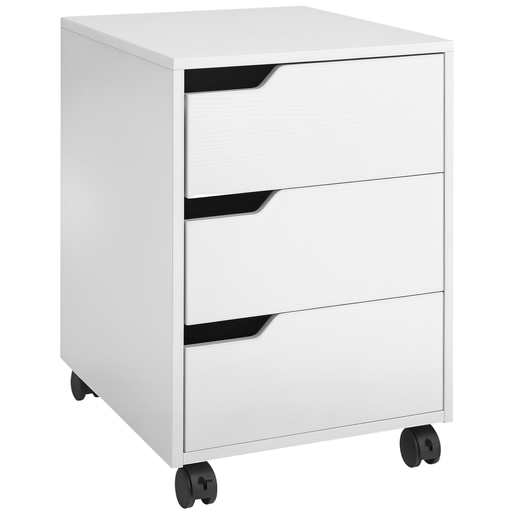 HOMCOM 3 Drawer Mobile File Cabinet - Vertical Filing Cabinet with Wheels for Home Office - White  | TJ Hughes