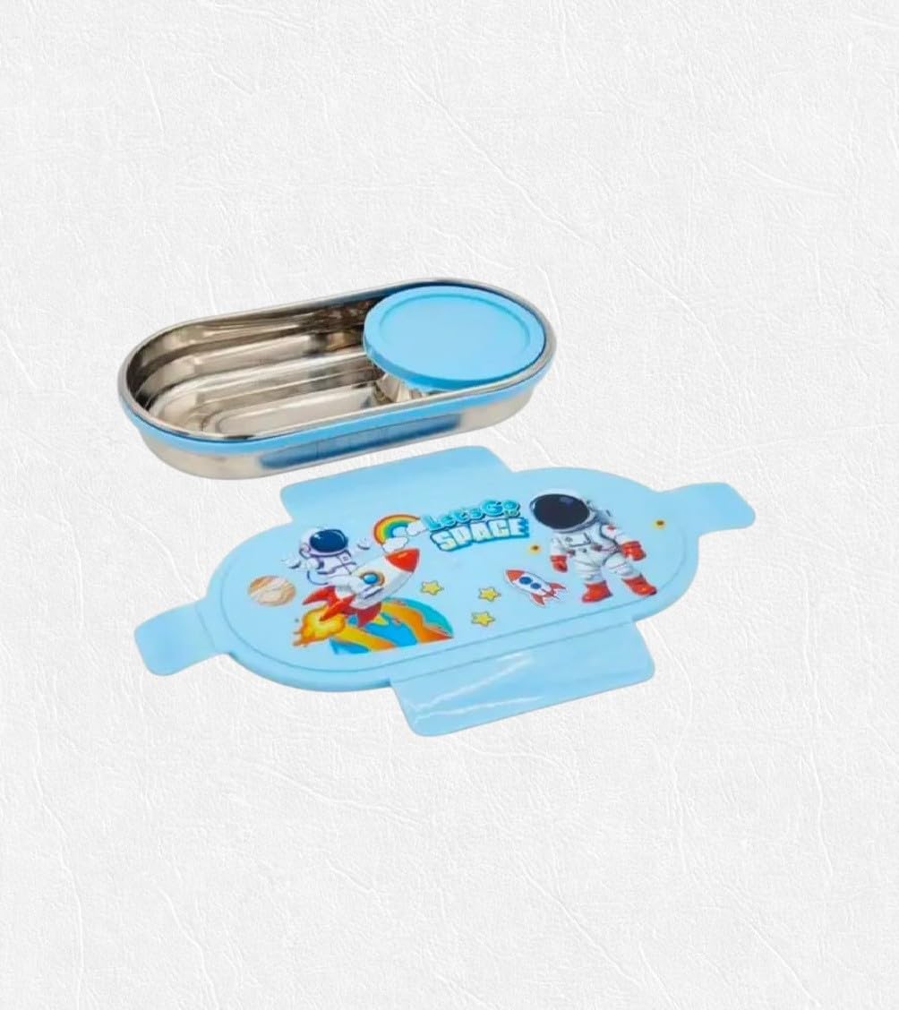 BLALOval Stainless Steel Lunch Box with 1 Small Box Compact Design Airtight Leak Proof Lunch Box for Office, School, Picnic-600Ml+100Ml (Blue)-image-27