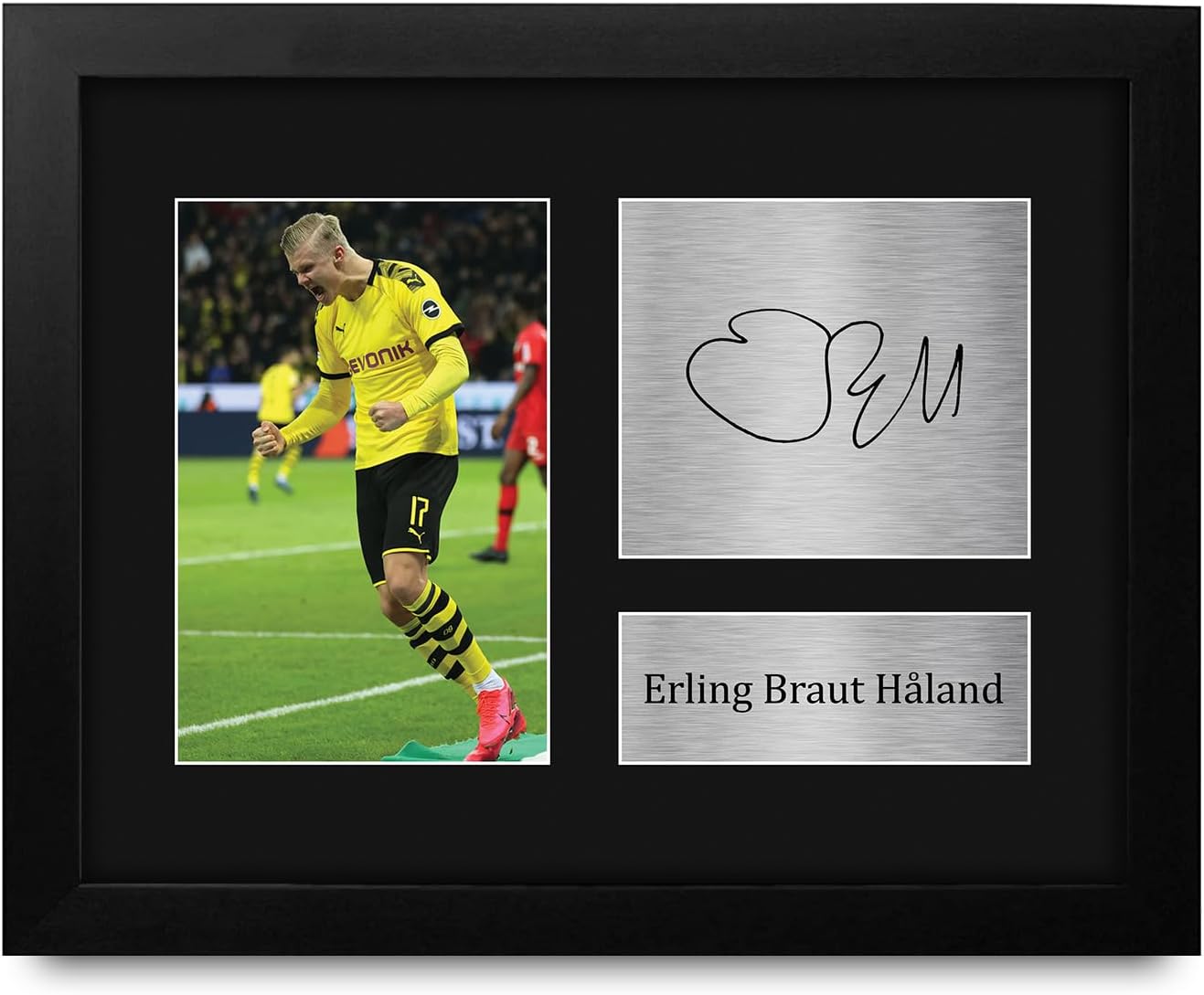 HWC Trading Erling Haaland Borussia Dortmund Gifts Printed Signed Autograph Picture for Soccer Fans and Supporters - US Letter Framed (ID-007827)