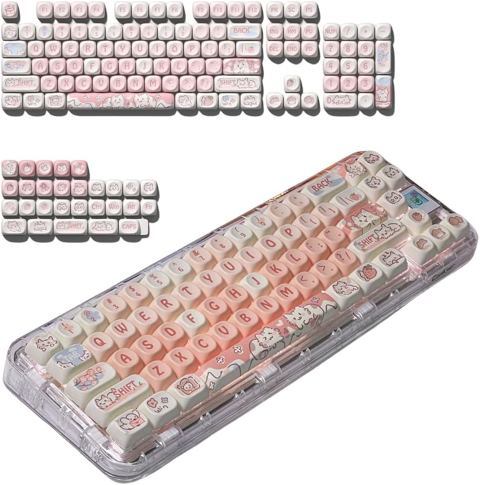 Color Keycaps Strawberry Kitten 132Keys MOA Height Set for Mechanical Keyboard