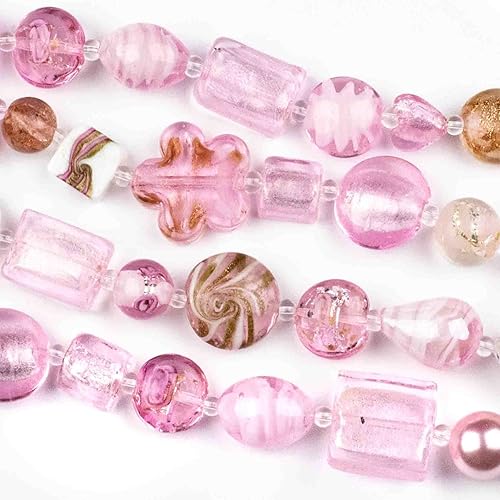 Cuentas mixtas de cristal de lámpara hechas a mano, 4 hebras surtidas de 8 pulgadas