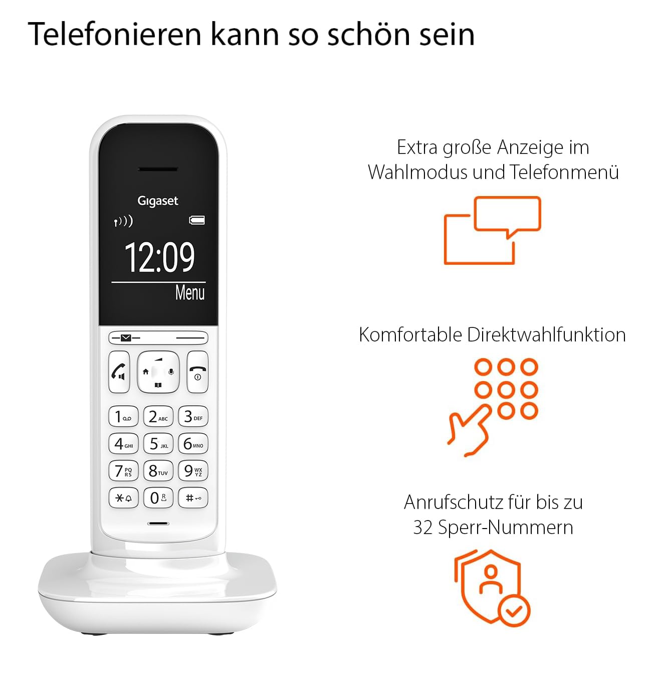 Gigaset CL390HX - Design DECT-Mobilteil mit Ladeschale - Fritzbox-kompatibel - Schnurloses Telefon für Router und DECT-Basis - 2 Akustik-Profile, weiß [Deutsche Version] [Ohne Basis]