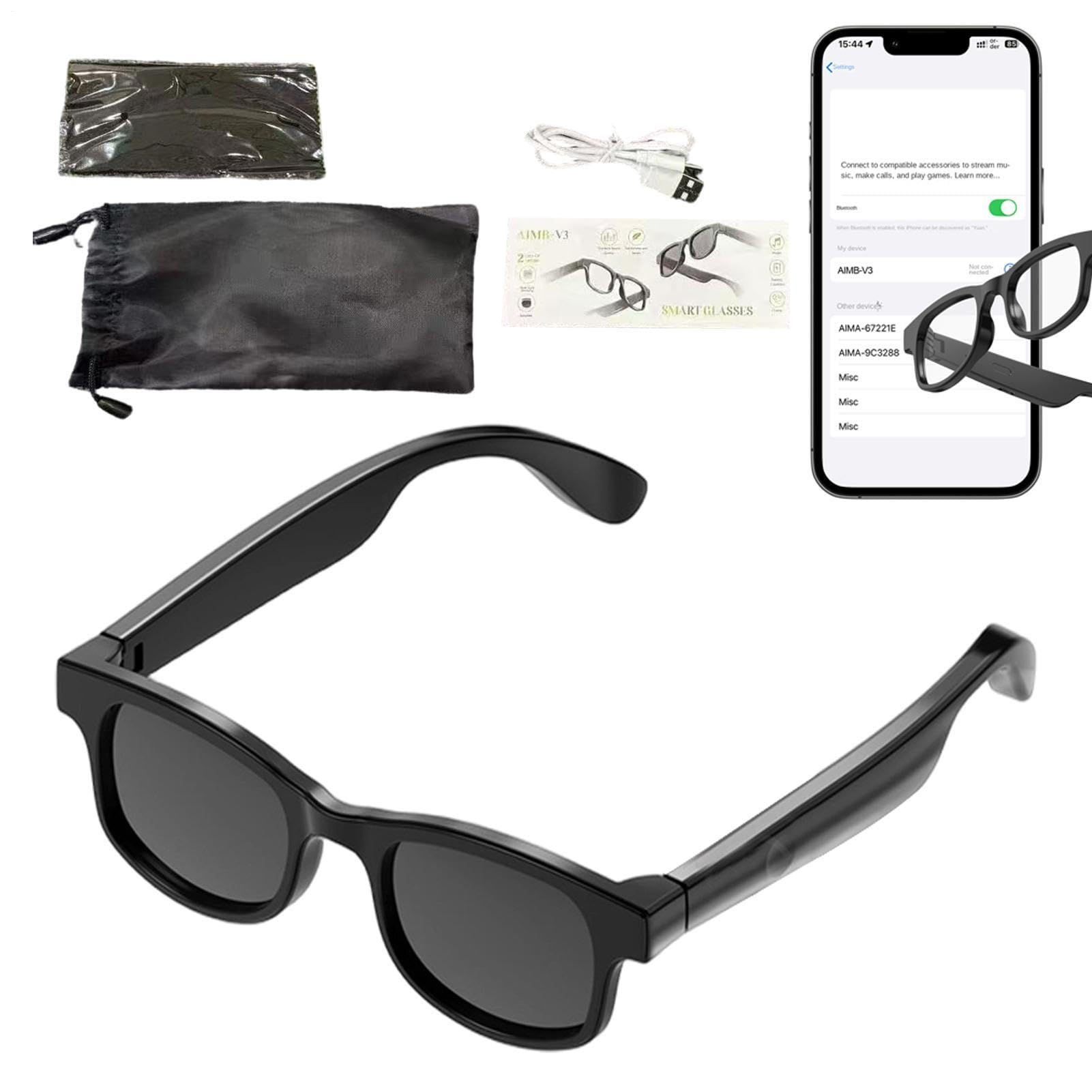 Smart-Brille für Herren, Typ-C, Musik, blaues Licht, leichte Gläser | Intelligente Herren-Sonnenbrille für Arbeit, Büro, Meeting, Präsentation, Vorlesung, Studium, Lesen, Fahren, Motorrad