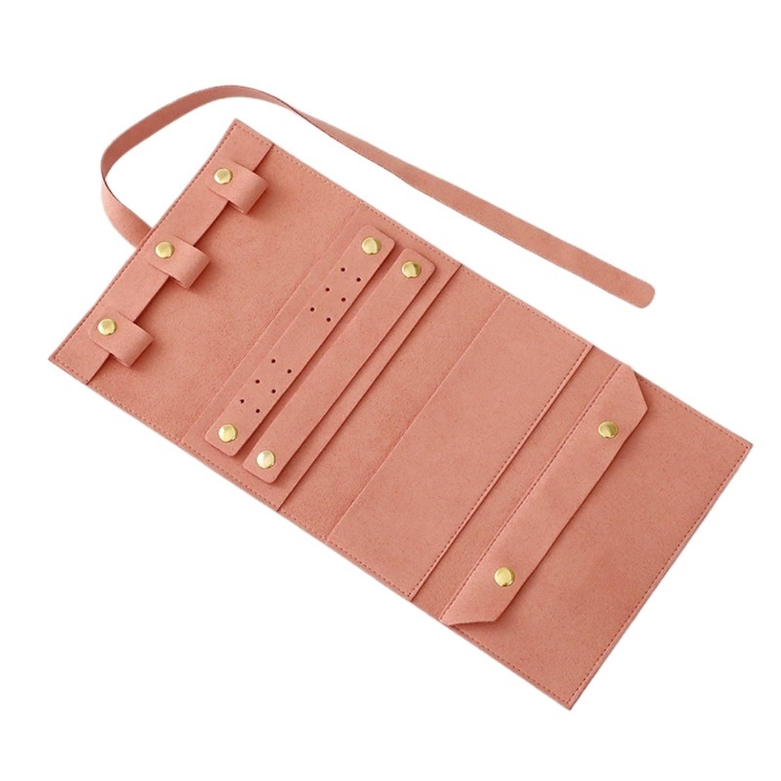RUWLFE 2Pcs Portable Jewelry Case Roll Bag Foldable Travel Organizer Bags Earrings Rings Necklaces Brooches Storage For Women Girls for Rings, Necklaces, Earrings(Pink)