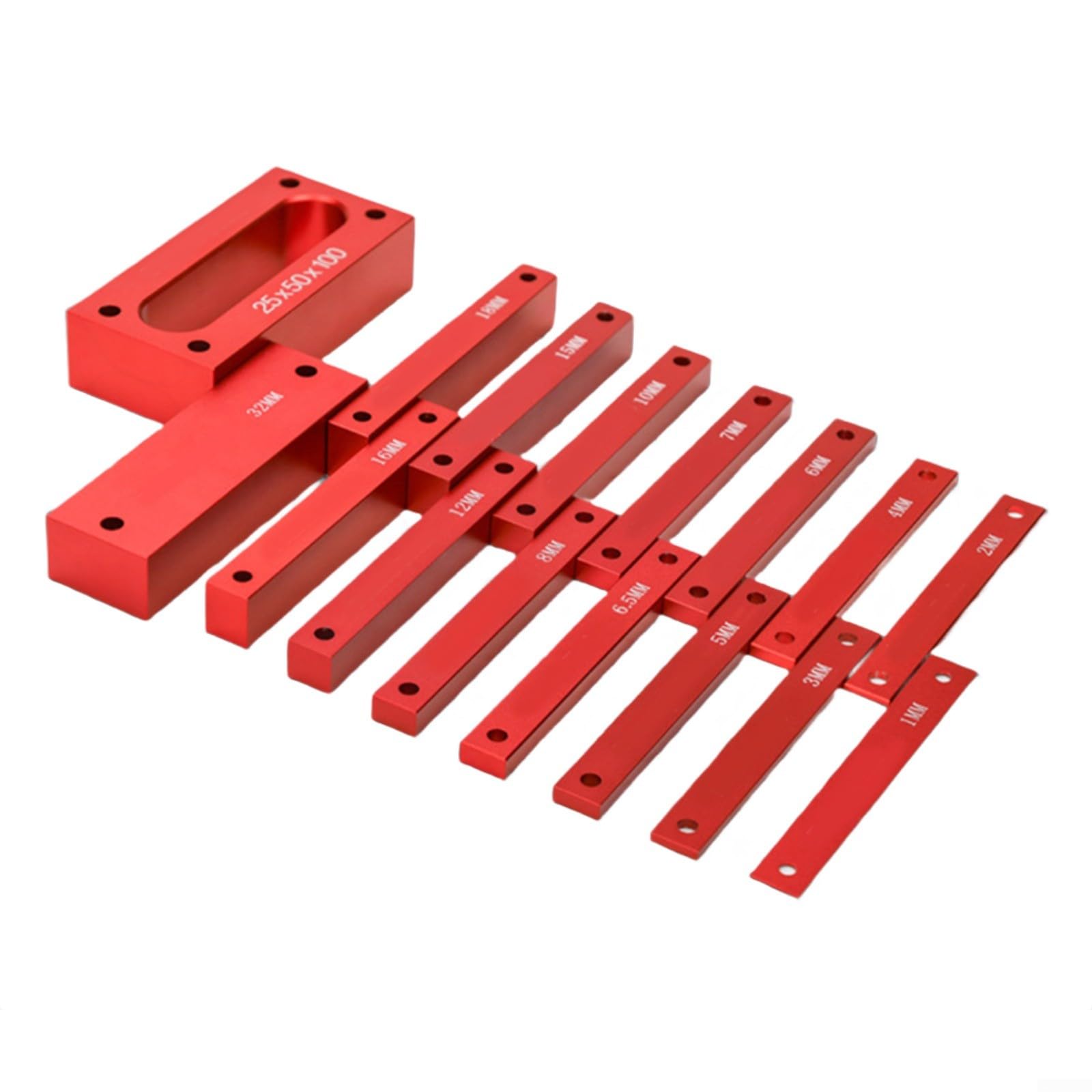Metrische Setup-Blöcke, Höhenmesser, Messwerkzeug-Set, Aluminiumlegierung, Holzbearbeitung, Messblock, für Werkstatt, präzise Messung, Möbelherstellung, Rot, 16 Stück