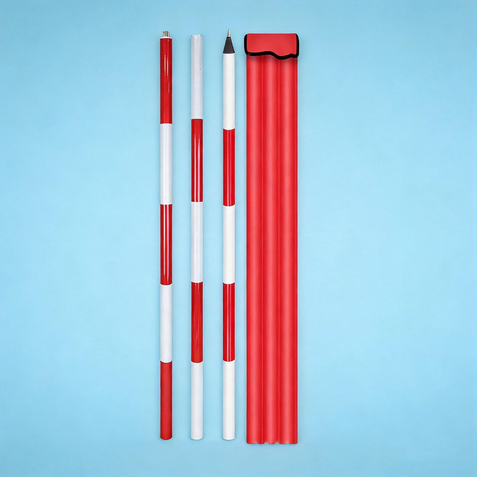 Pértiga de medición de aluminio ligero, de 2 m/3 m/5 m con punta de acero, Ideal para levantamientos topográficos,replanteo de obras y mediciones de ingeniería, color blanco y rojo(3m/9.84ft)
