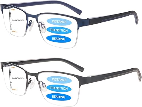 Miniatura 1 de Gafas de lectura multifocales progresivas para hombre, bloqueo de luz azul, bisagra de resorte, lentes para computadora, marco de medio metal