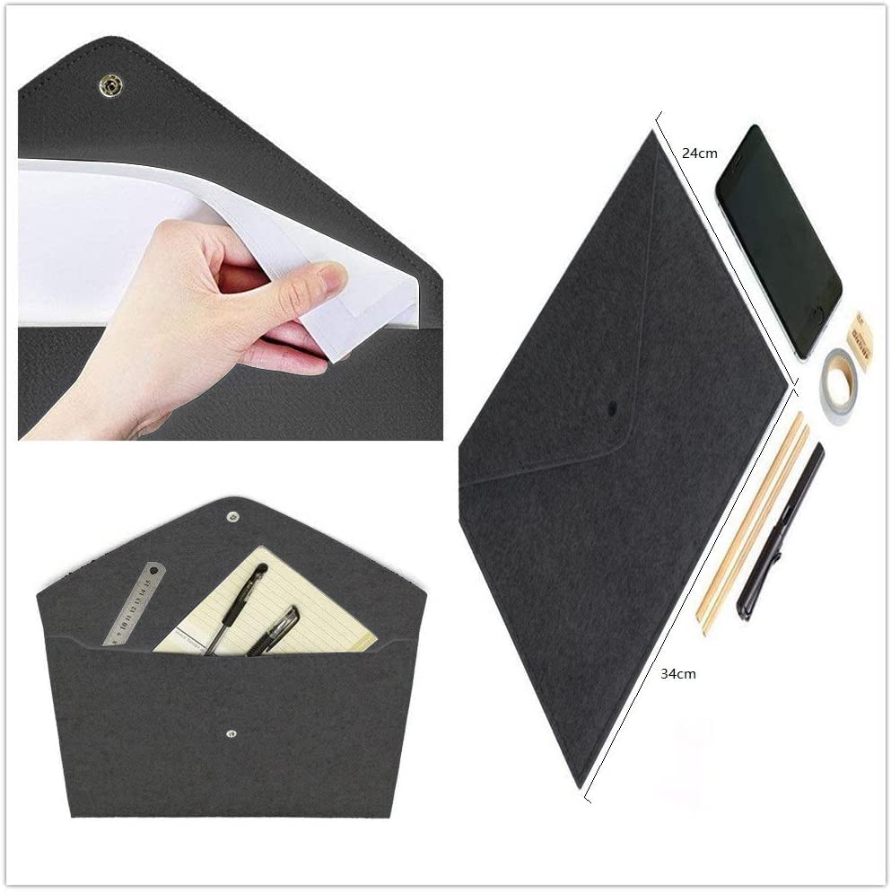 GREENSHEEP Felt A4 Paper Document Folders - Portable File Holder Document Organizer With Button Closure For Office, School, Stationery, Pack Of 2 (Black And Dark Grey) 3